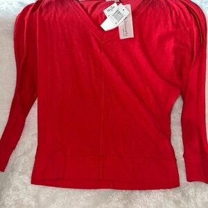Philosophy Red Long Sleeve V-Neck Top